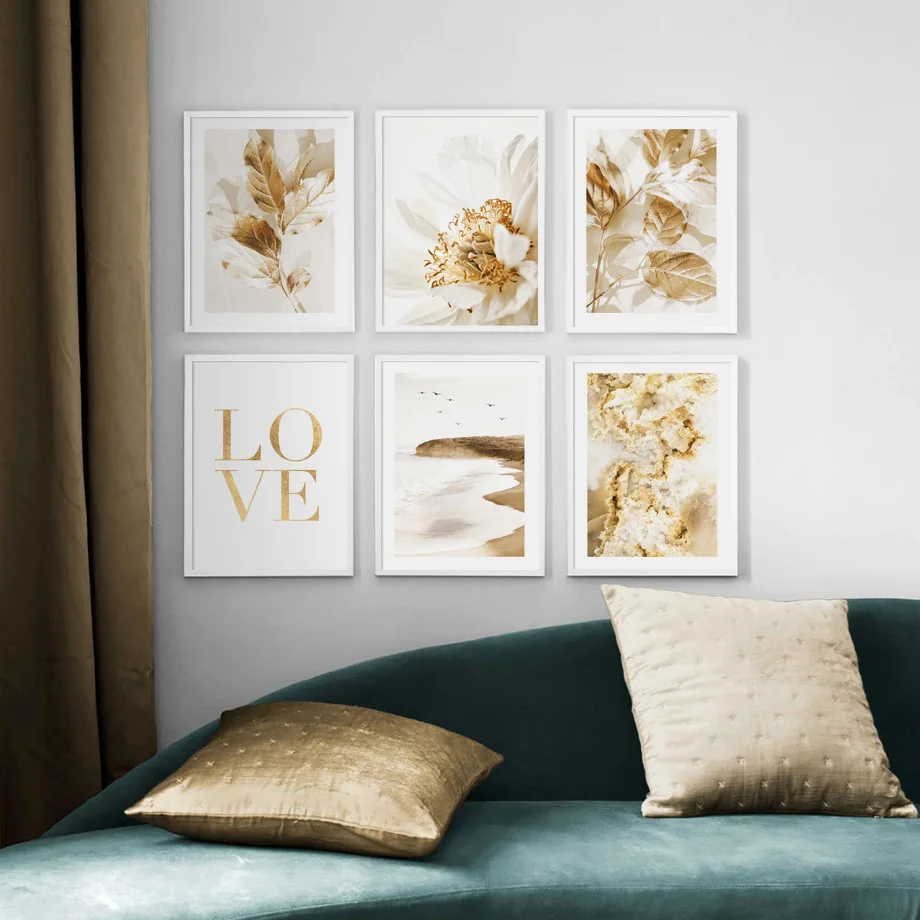

Golden Swirl Eucalyptus Ocean Beach Birds Peony Love Wall Art Prints Canvas Painting Nordic Poster Decor Picture For Living Room