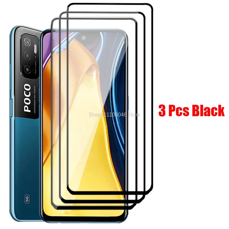 

3 Pcs Tempered Glass For Xiaomi X3 Pro Poco M3 Pro 5G F3 X 3 NFC Phone Screen Protector Glas Black And HD Front Protective Film