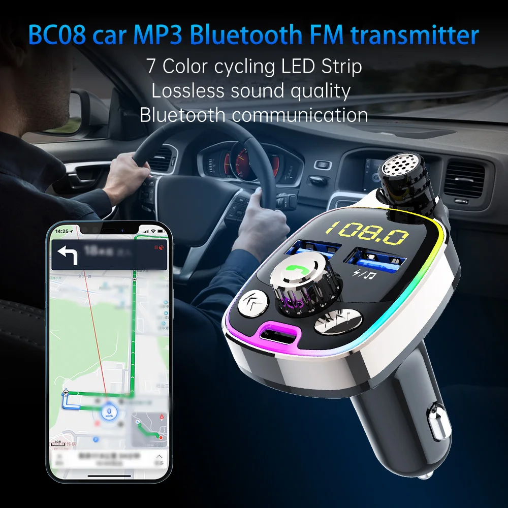 Фото FM-трансмиттер автомобильный с поддержкой Bluetooth 5,0 и двумя USB-портами №2