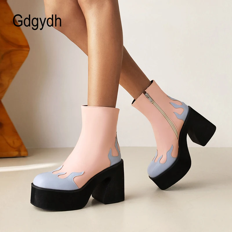 gdgydh ladies platform fashion ankle boots thick heel fashion brand new luxury shoes woman fall new arrival hot sale side zipper free global shipping