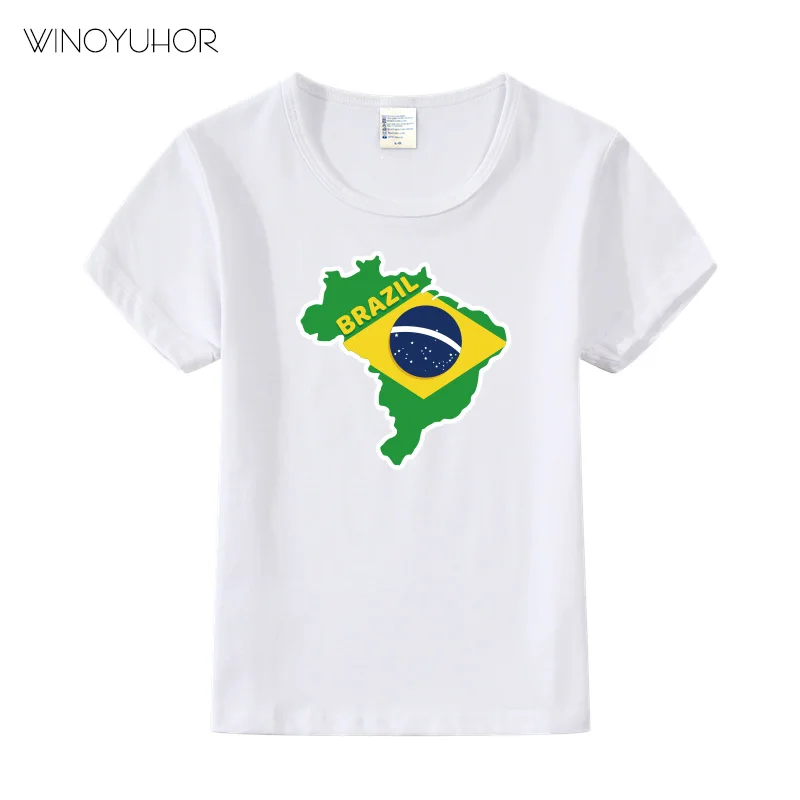

Brazil Map Design T Shirt Baby Boys Summer Short Sleeve Cotton T-Shirt Kids Printed National Flag Tee Tops Children