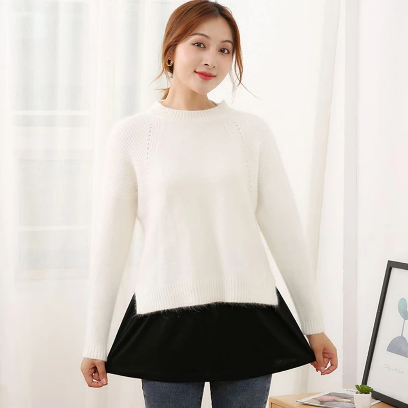 

Korean Women Layered Decorative Skirt Solid Color Black White A-Line Flare False Fake Hem Elastic Waist Detachable Apron