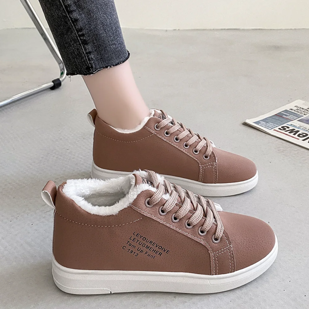 

2021 Winter Women Shoes Warm Fur Plush Lady Casual Shoes Lace Up Sneakers Zapatillas Mujer Platform Snow Boots Warm Cotton Shoes