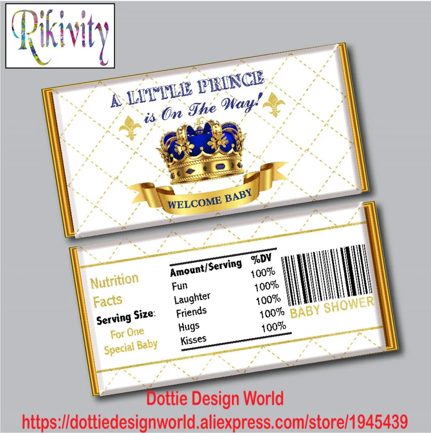 Little Prince on The Way Crown Boy Baby Shower Candy Bar Hershey оберточные наклейки для шоколада бутылки