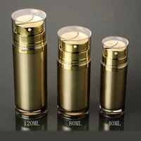 wholesale airless cosmetic cream round container jar in gold color with pressed pumpspray packagingbottle perfume storage bottle