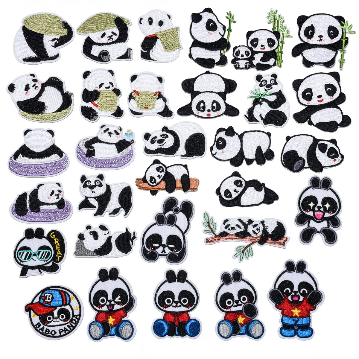 

31Pcs Cartoon cute panda Series For Ironing on Embroidered Patches For Hat Jeans Sticker Sew-on DIY Clothes Iron Patch Applique
