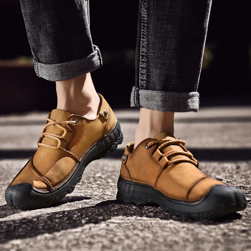 

Genuine Leather Sneakers Mens Casual Shoes lace up Breathable Non-slip Outdoor Sneakers Male fashion Flats Fit Shoes men