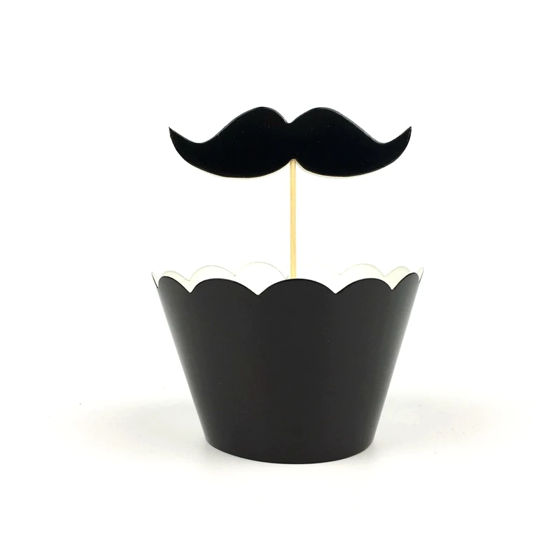 

12 шт обертки для кекса + 12 шт торта, черные усы, борода, вечерние, для детского душа, вечерние товары для украшения торта