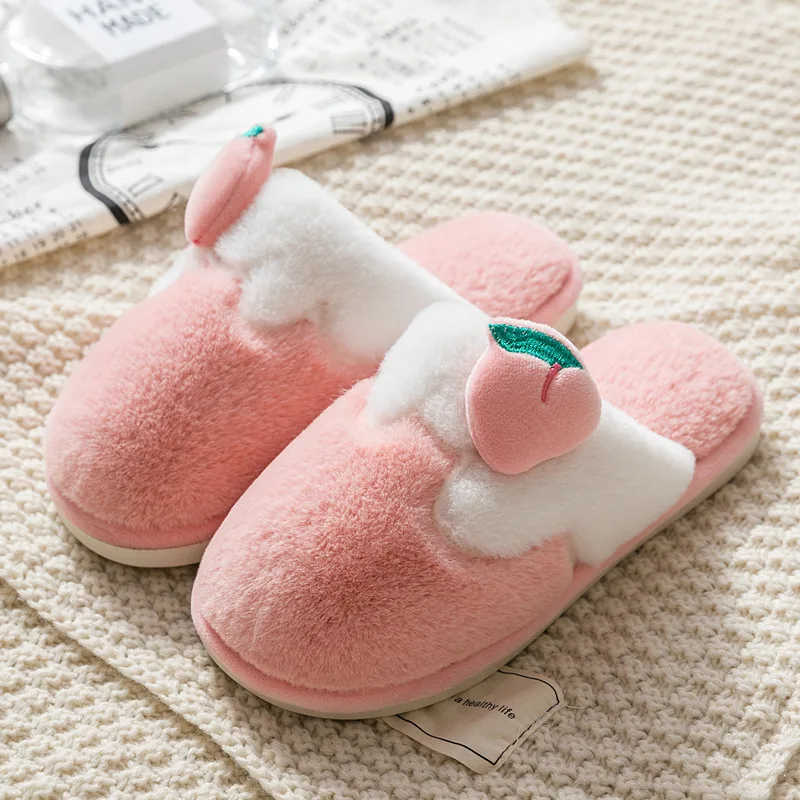 

Women Warm Home Slippers Cartoon Fruit Strawberry Banana Comfortable Soft Bottom Indoor Casual Short Furry Plush Couple Shoes
