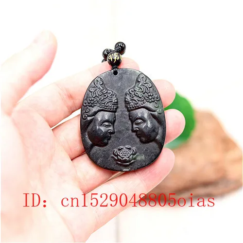 Натуральный черный зеленый китайский нефритовый Будда кулон ожерелье Шарм