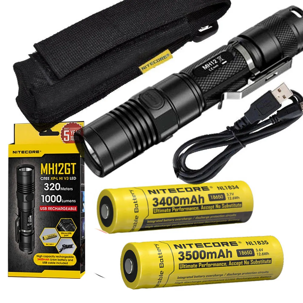 NITECORE MH12GT 1000 люмен LED 18650 3400mah аккумулятор USB Перезаряжаемый Фонарик спасательный