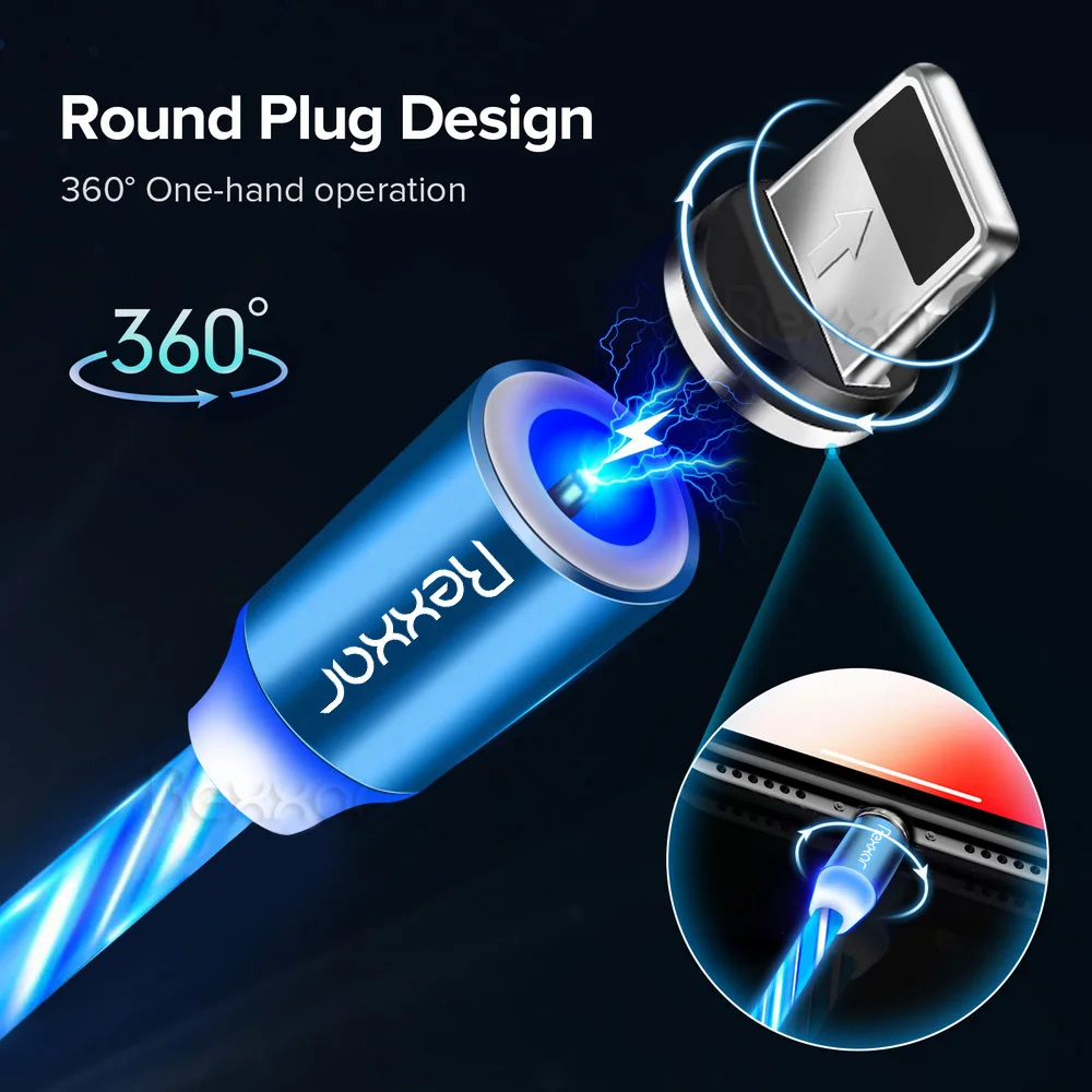 Rexxar Магнитный кабель type C Micro USB светодиодный магнитный usb-кабель для зарядки для Apple IPhone X 7 8 6 Xs Max XR samsung s9 Xiaomi шнур