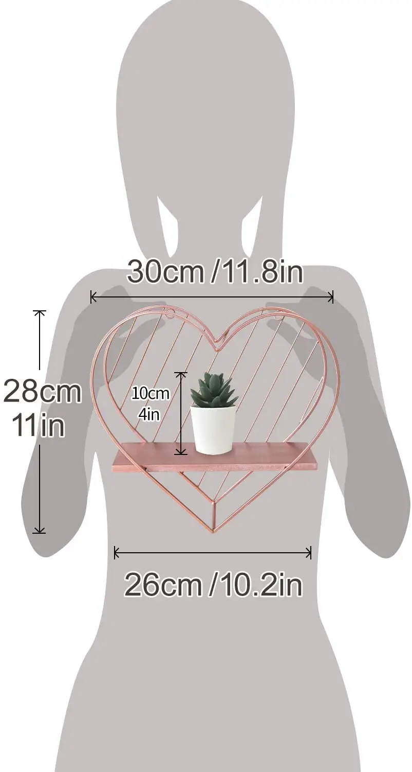 

Wall Shelf Rose Gold Decorative Shelves Metal Heart Shaped Storage organIzer Farmhouse Style Nordic for Living Room Bathroom