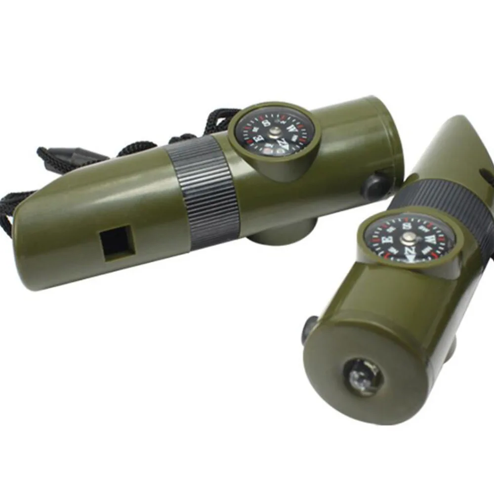 

7 in 1 Multifunctional Portable Whistles Emergency Survival Whistles with Lanyard LED Light Compass Magnifier for Ou