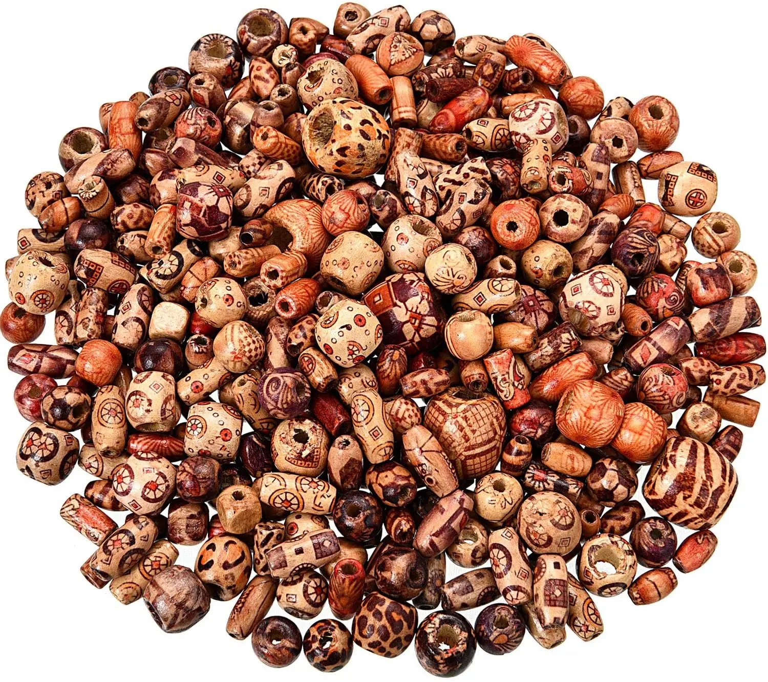 

200pcs Various Shapes Printed Pattern Wooden Spacer Beads Loose Wood Beads Accessory for DIY Bracelet Jewelry Making Hair Crafts