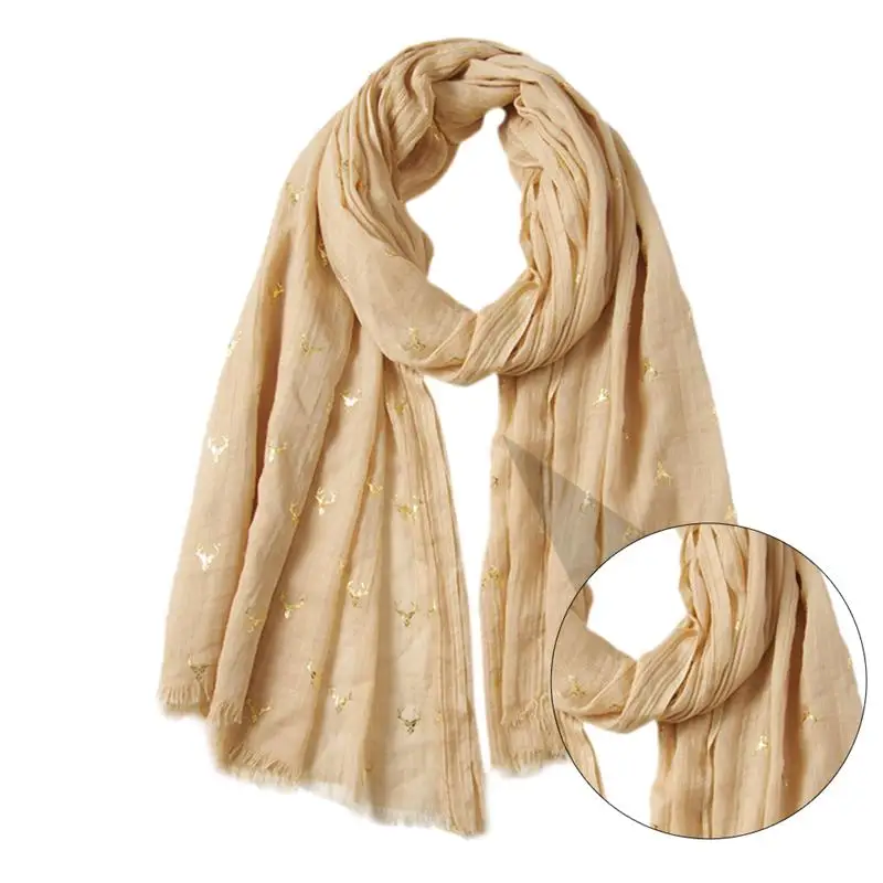 

Warm and Comfortable Winter Scarf Christmas Deer Bronzing Cotton and Linen Scarf