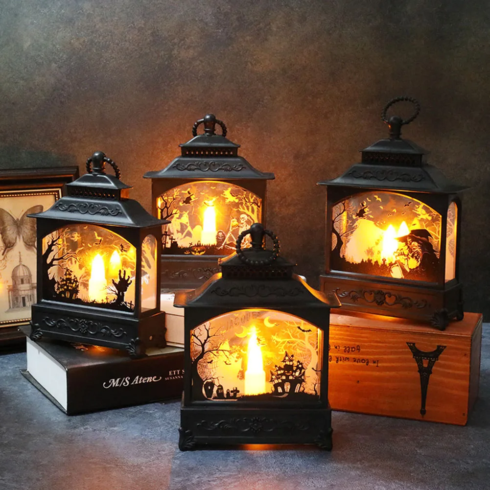 Vintage Halloween LED Light Lantern Simulation Flame Lamp Witch Ghost Hand Castle SkullCandle Party Bar Festival Ornament | Освещение