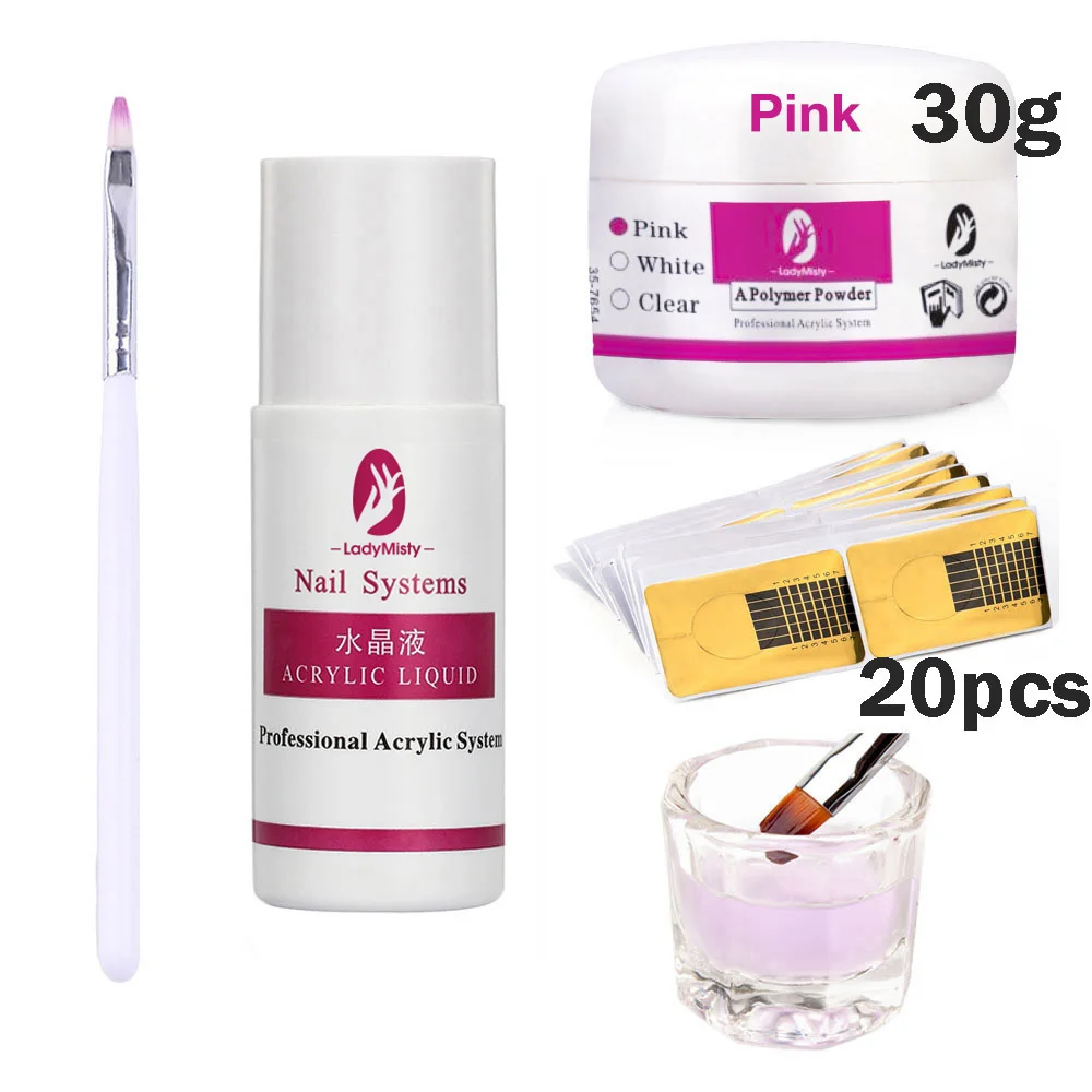 Набор для наращивания ногтей из акриловой пудры с кристаллами 3 цвета блестящий