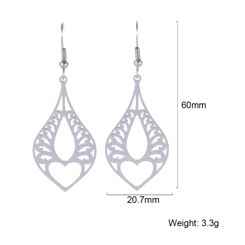 

Lucktune Hollow Hoop Heart Drop Earrings Stainless Steel Vintage Filigree Love Heart Wedding Women Bohemia Dangle Earrings