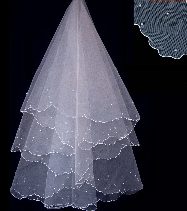 Оптовая продажа дешевая Однослойная белая жемчужина новая мантилла свадебный