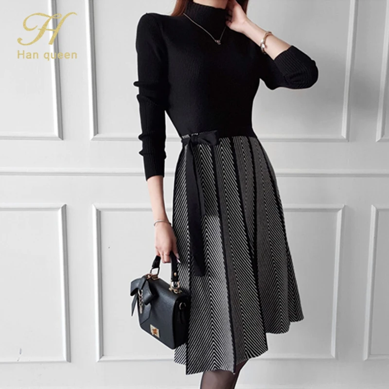 Женское трикотажное стрейчевое платье H Han Queen Элегантное повседневное свитер