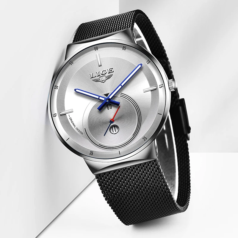 Часы наручные LIGE мужские кварцевые водонепроницаемые модные повседневные в