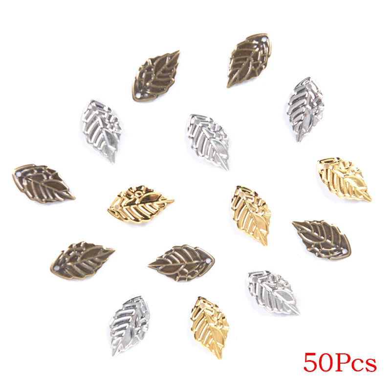 50 шт./лот поделки филигранные подвески в виде листьев ожерелье Подвески DIY