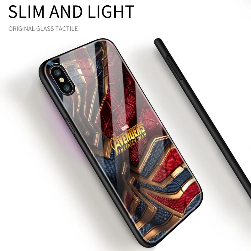 Для iPhone 7 8 Plus 6 6S SE 2020 чехол Marvel с человеком пауком Мягкий край закаленное стекло