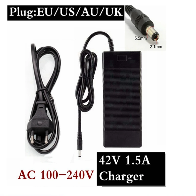 42V 1.5A полимерная литиевая батарея зарядное устройство 100-240v 5,5 MM* 2,1 MM портативное зарядное устройство EU/AU/US/UK штекер высокое качество 1.5A DC зарядное устройство