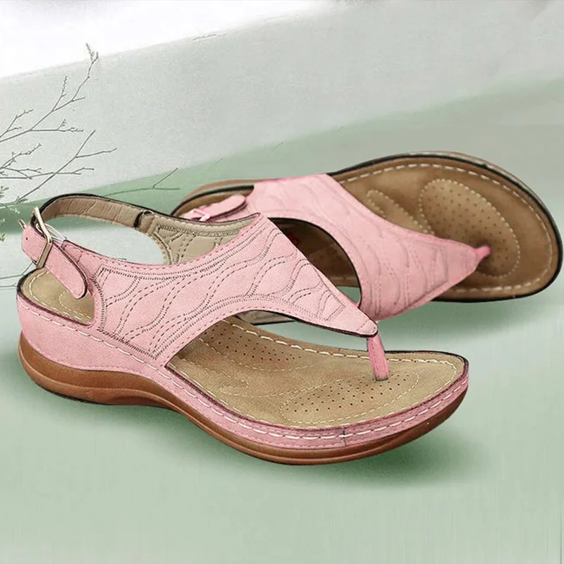

2021 Women's Sandals Ladies Clip Toe Wedges Thong Shoes 2021 Fashion Embroidery Platform Buckle Casual Female Beach Shoes