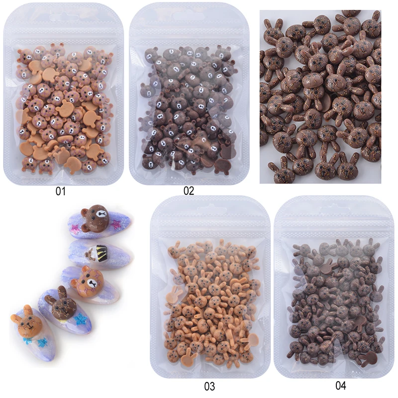 100 шт. 3D Подвески для ногтей Kawaii милый Медведь Кролик акриловая смола советы