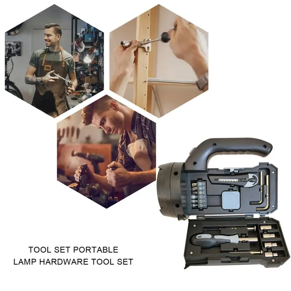 

Outdoor Home Work Lighting Flashlight Tool Set Portable Lamp Hardware Tool Set Combination Repair Kit With Flashlight Box
