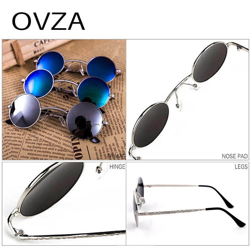 OVZA панк круглые мужские солнцезащитные очки UV400 крутые готические солнцезащитные очки для Wo мужчин s металлическая оправа маленькие круглые очки Мода A59