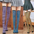 Носки женские, хлопковые, в полоску, выше колена, 10 цветов, 1 пара