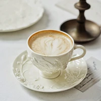 220ml ins hot british retro coffee set ceramic embossed rose pattern cup and saucer and dessert plate