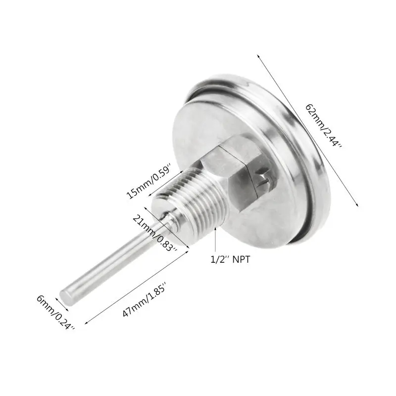 

Home Brewing Thermometer Stainless Steel Celsius Fahrenheit Water Distilling Temperature Gauge Bimetal 1/2'' NPT (2'' Stem)