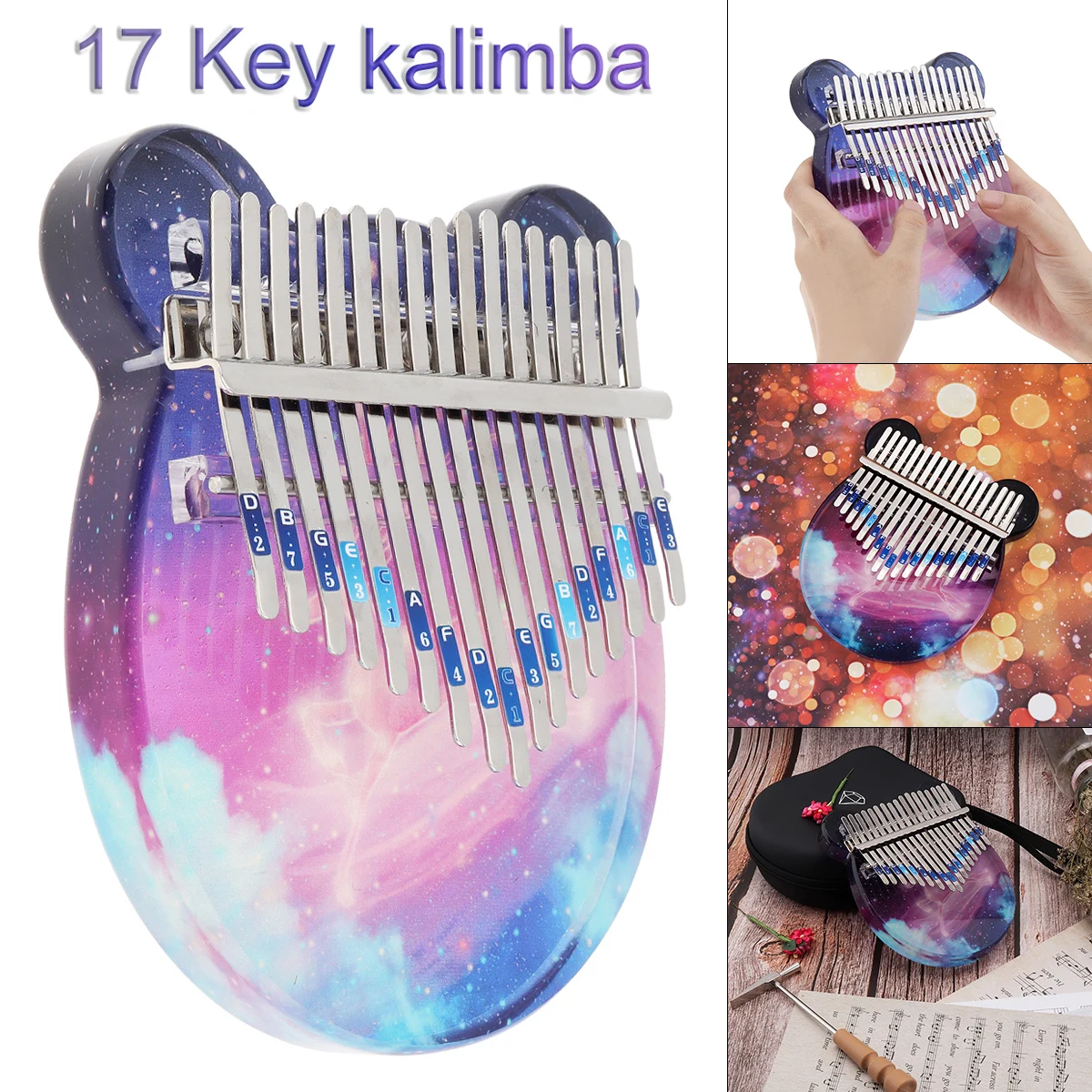 

17 Key Kalimba Crystal Painted Starry Sky Elk Thumb Piano Mbira with EVA Storage Case Christmas Gift for Beginner / Performance