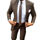 Новый Классический Коричневый мужской костюм, удобное свадебное официальное платье для жениха, смокинг, 2 шт. (пиджак и брюки), приталенный, под заказ