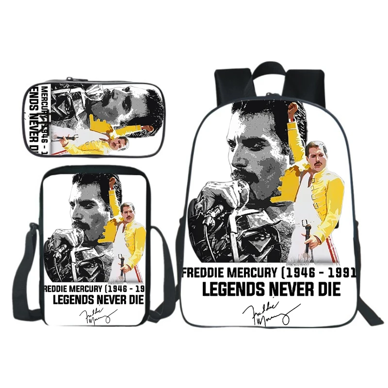 

Комплект из 3 предметов, Модный черный рюкзак freddie mercury, рюкзак для мальчиков и девочек, школьная сумка для женщин и мужчин, рюкзак 3D
