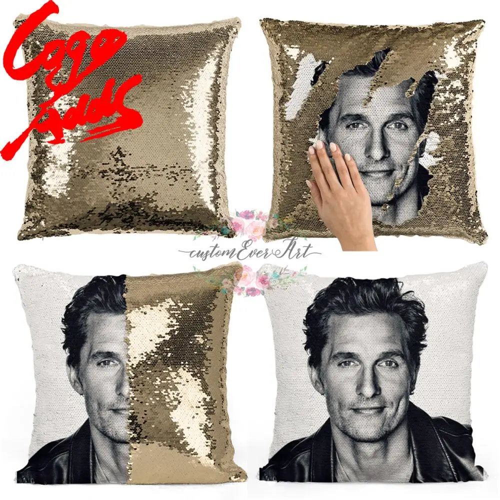 Подушка с блестками Matt McConaughey | Наволочка Двухцветная подушка Подарок для нее