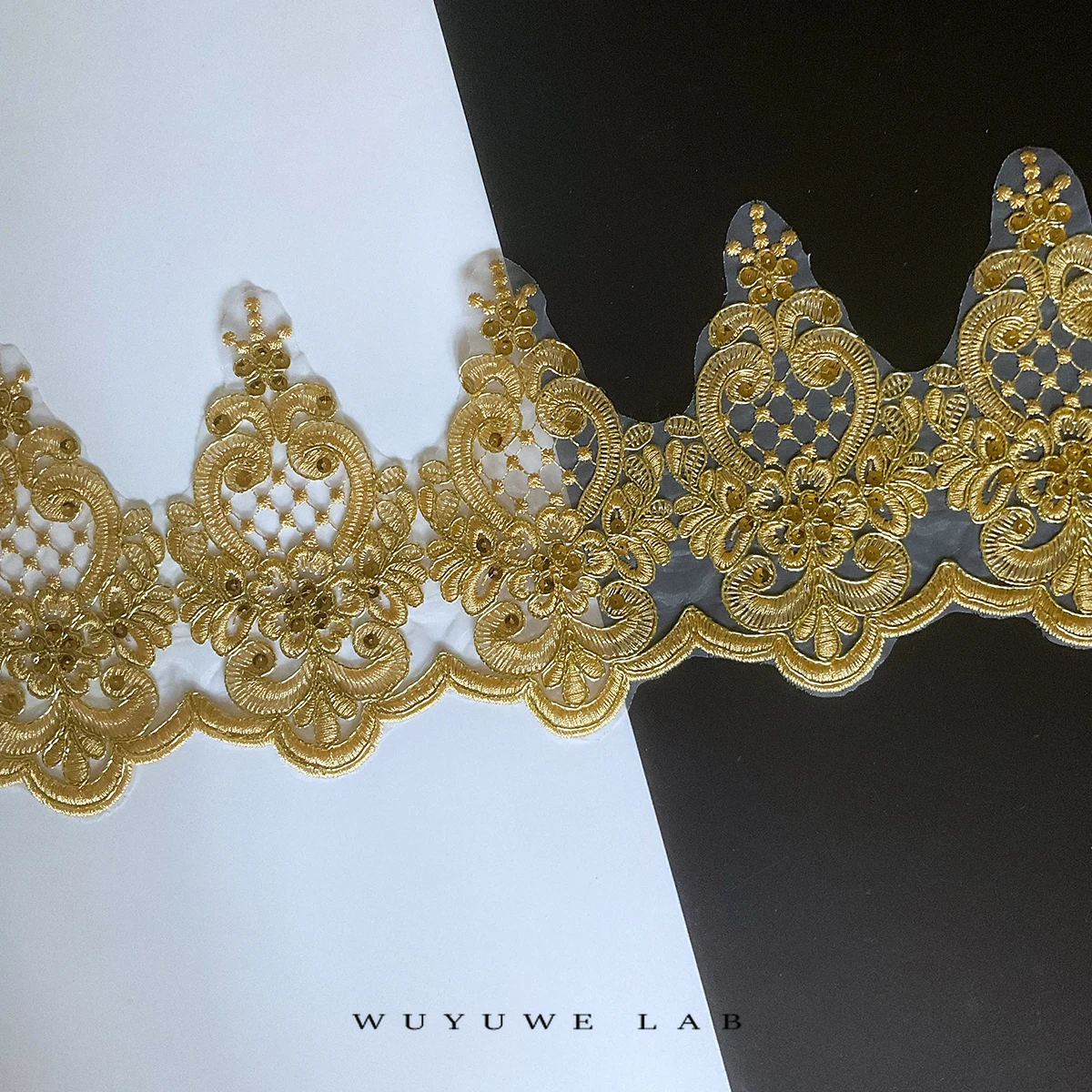 

1Yard Gold White Fabric Flower Venise Venice Sequins Mesh Lace Trim Applique Sewing Craft for Bride Wedding Dresses 15.5cm Width