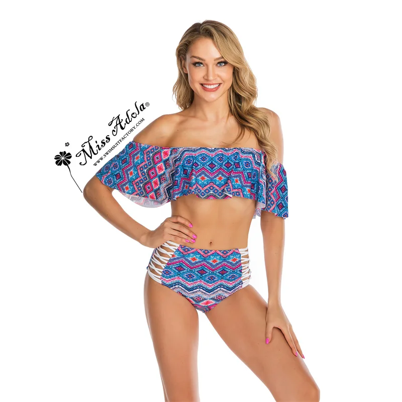 

Swimwear Women 2021 Big Ruffled Tube Top Swimsuit One-Shoulder Sexy Bikini High Waist Swimwear Women Bathing Suit Beach Clothing