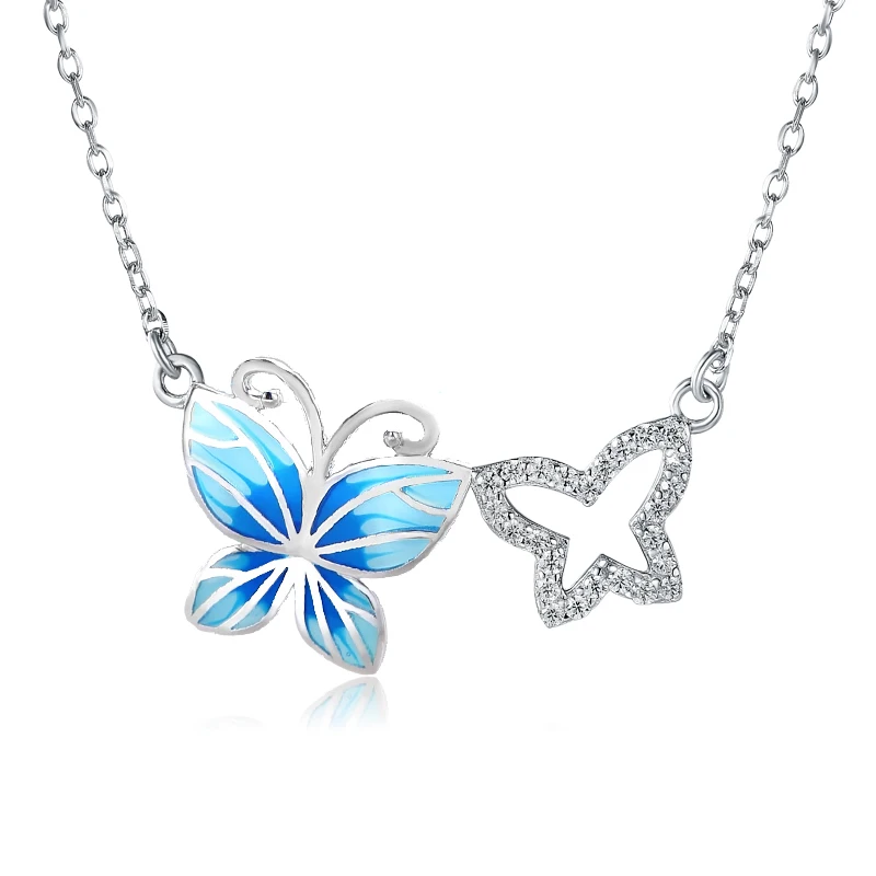 Женская подвеска из серебра 925 пробы с синей эмалью|Ожерелья| |