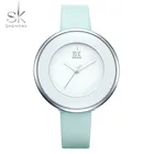 Часы наручные Shengke женские с кожаным ремешком, брендовые Роскошные Кварцевые ультратонкие, белые