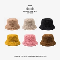 2021 new women hat solid artificial fur warm female cap faux fur winter bucket hat for women outdoor sunscreen sun hat round hat