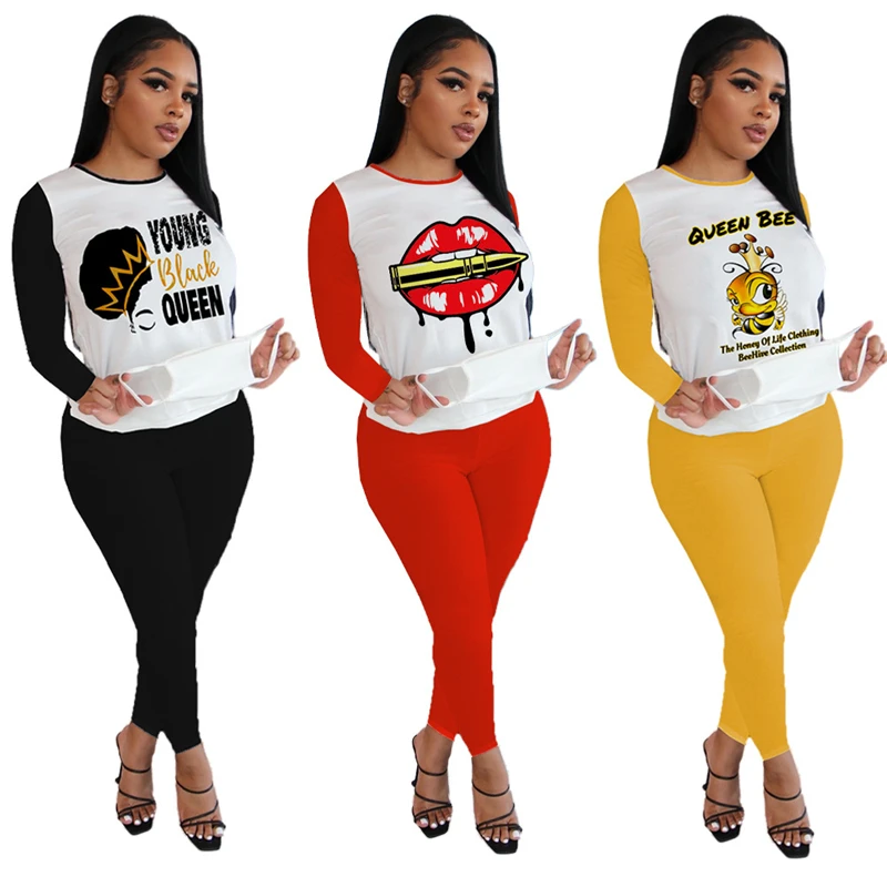 

RStylish Women Set Casual Print Full Sleeve O-neck Tops Skinny Pants Suit 2020 Autumn Fashion Two Piece Outfits Club Wear