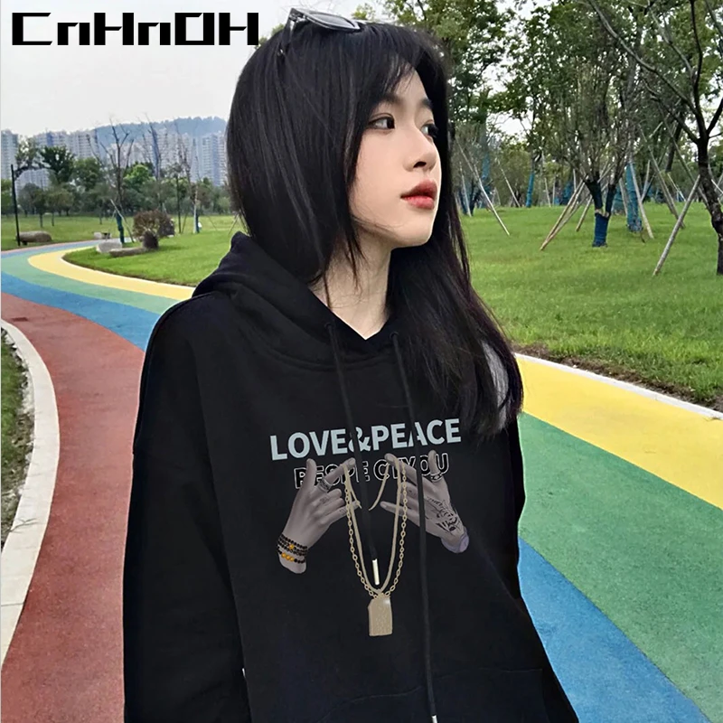 

CnHnOH Men Hip Hop Sweatshirt Love and Peace Streetwear Harajuku Pullover Hoodie Fleece Winter Autumn Black Hoodies Y115