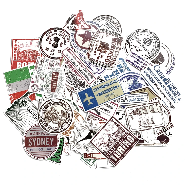 60 шт. винтажный штамп наклейка для тележки рюкзак ПВХ скейтборд мотоциклетный