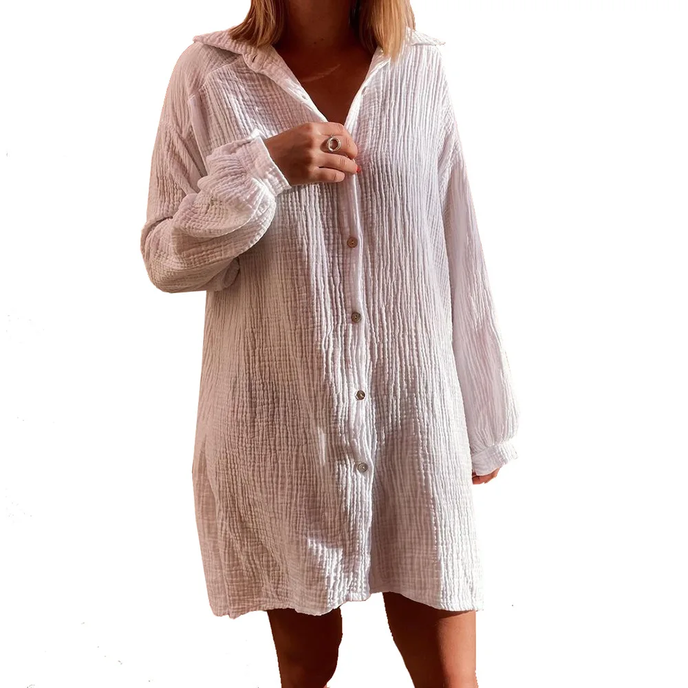 

2021 Explosive Autumn Button Lantern Sleeve Shirt Dress