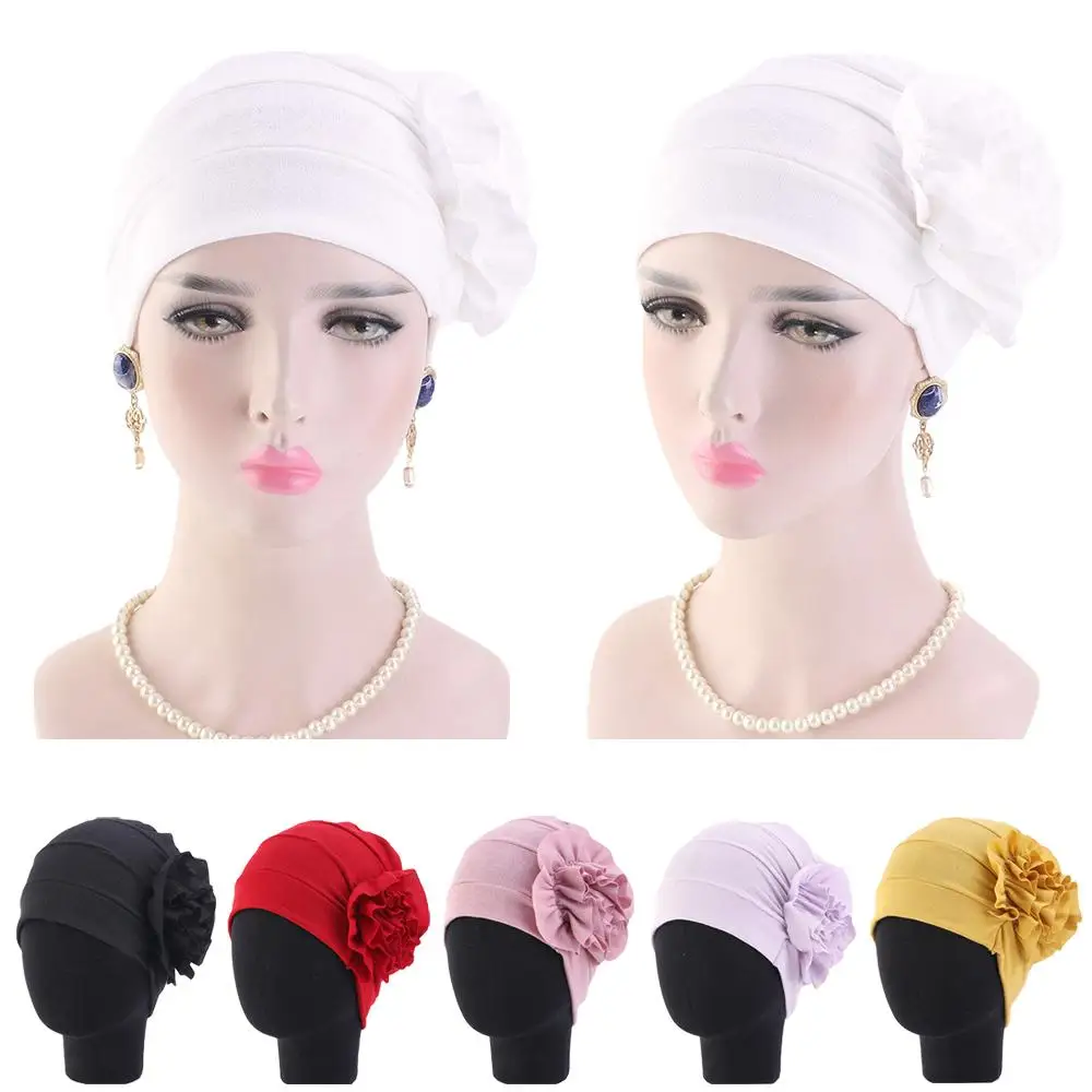 

Muslim Women Flower Turban Hair Loss Hat Head Scarf Cap Islamic Head Wrap Hat Bonnet Beanies Skullies Arab Inner Cap Headwear